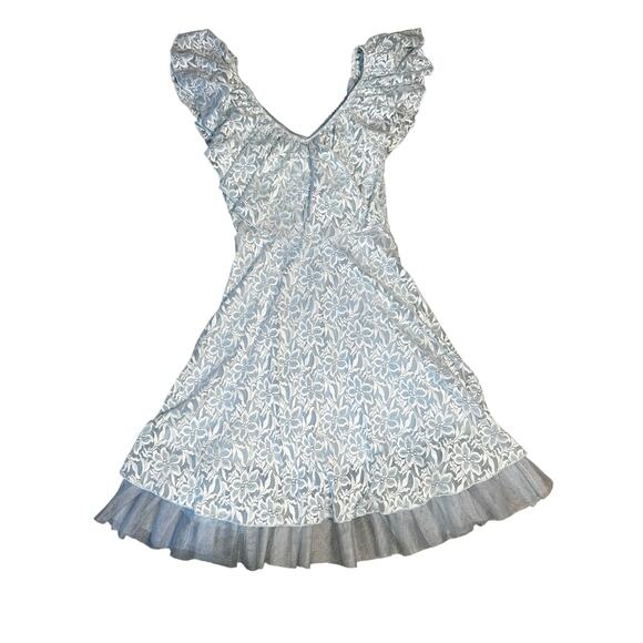 Disney Cinderella Lace Dress Baby Blue Floral Ruffle Flutter Sleeve Tulle Hem SM - Picture 4 of 9